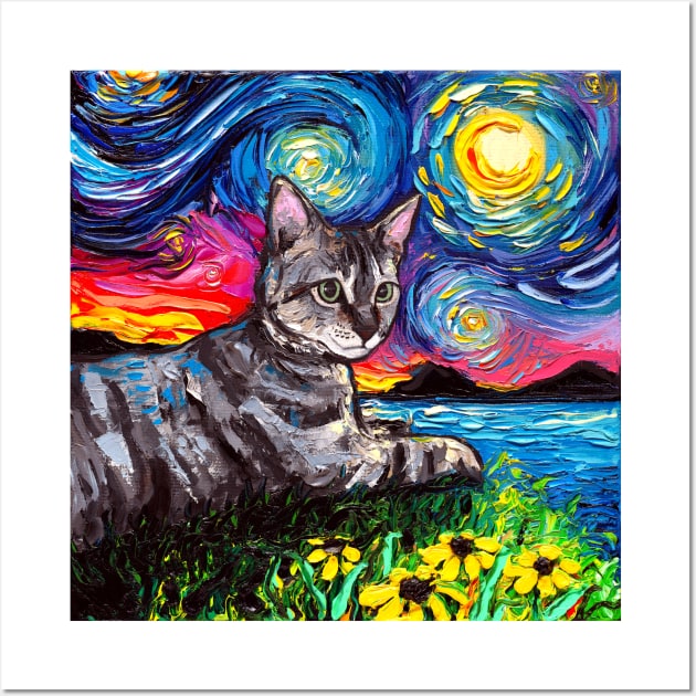 Tabby Tiger Cat Starry Night Wall Art by sagittariusgallery